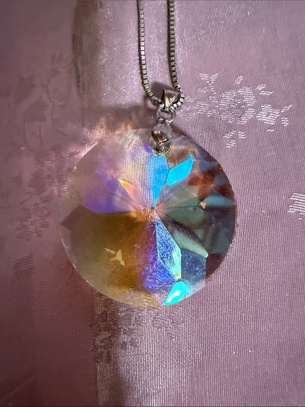 Crystal Prism Sterling, Silver Pendant Necklace - Iridescent